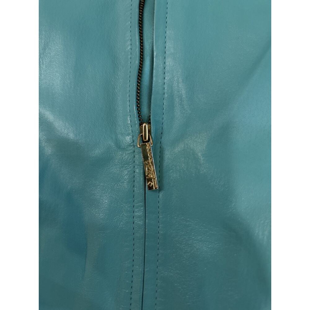 Women's Black Rivet M Lether Jacket, Aqua Blue - Picture 3 of 7
